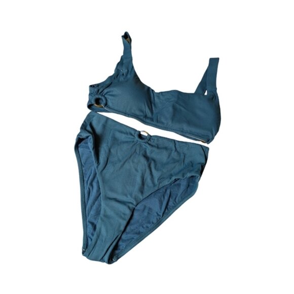 NWT Ribbed Highrise Bikini Blue with Acrylic Circle Accents By Quintsoul - Picture 2 of 11